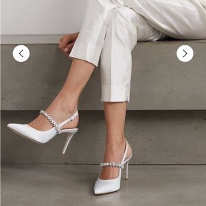 Porte & paire Crystal-embellished satin-twill slingback pumps